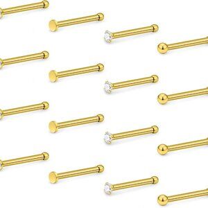 16Pcs Nose Rings 18G Nose Studs Surgical Steel 1.5MM Clear Crystal Nostril Ring